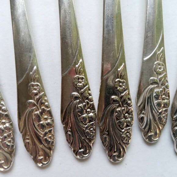 Silver Plate Community Oneida c1950s 6 Dinner Knives 6 Dinner Forks EVENING STAR - Picture 3 of 11